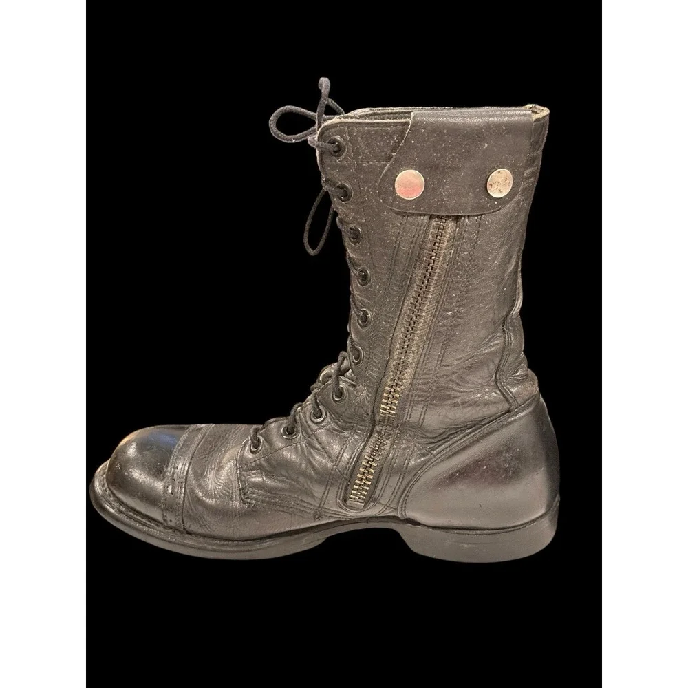 Vtg Bates Floataways Combat Jump Boots Black Leather Side Zip Men's 9.5 E